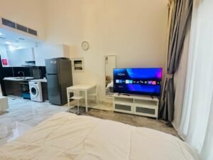 Modern luxury studio apartment at Olivz by Danube, International City, Dubai.